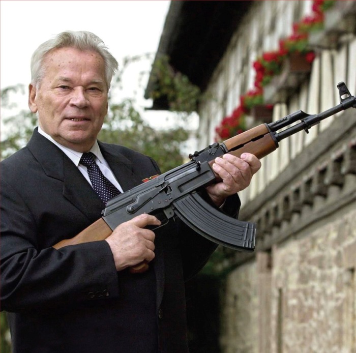 Mikhail Kalashnikov with Kalashnikov